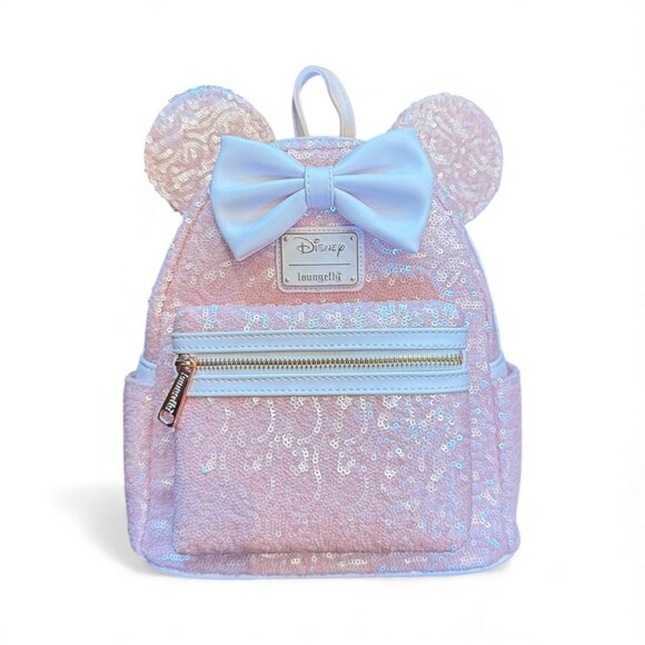 Loungefly Handbags - NWT Loungefly Minnie Ears Cotton Candy Pink Sequin Mini Backpack Bow Bubblegum